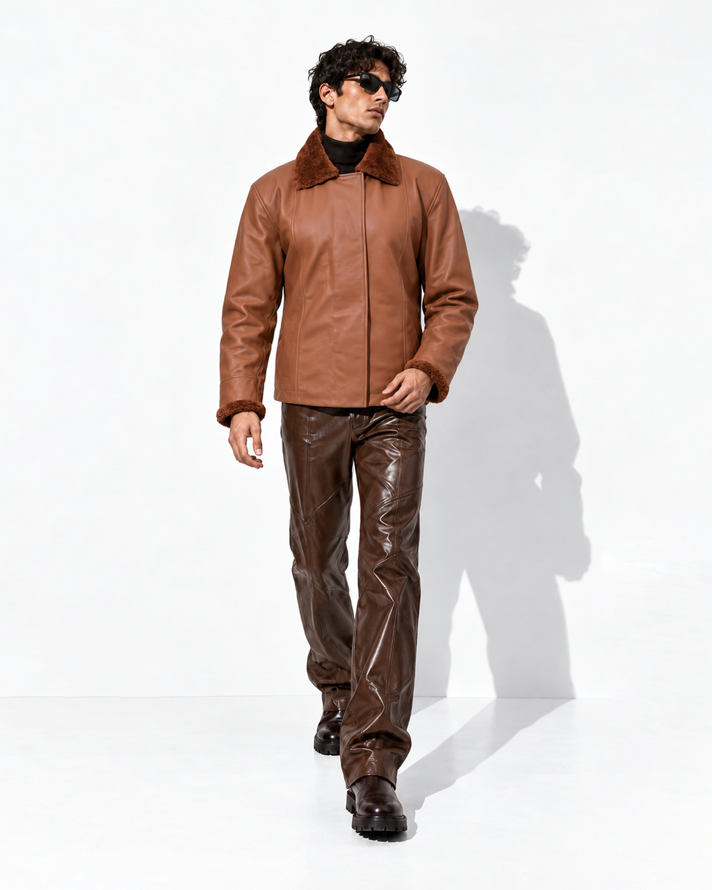 FUR-YOKE LEATHER TRENCH-BOMBER