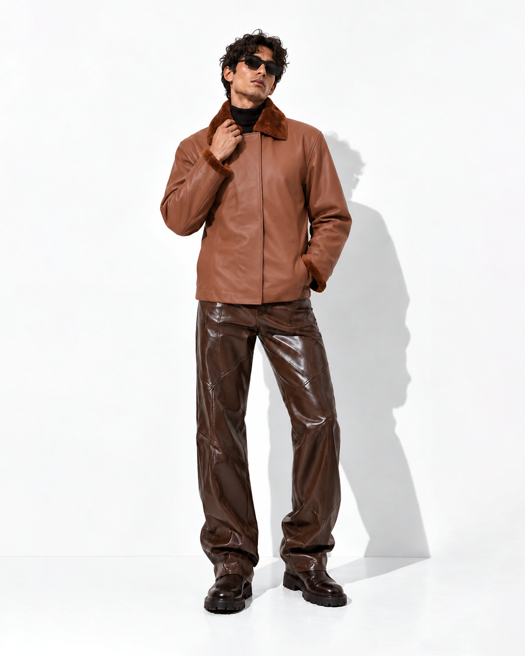 FUR-YOKE LEATHER TRENCH-BOMBER