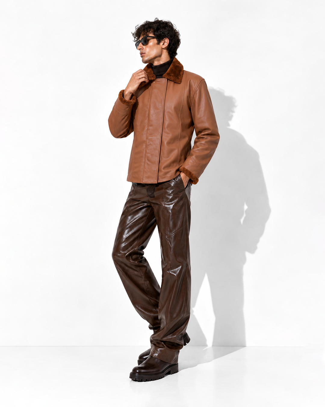 FUR-YOKE LEATHER TRENCH-BOMBER