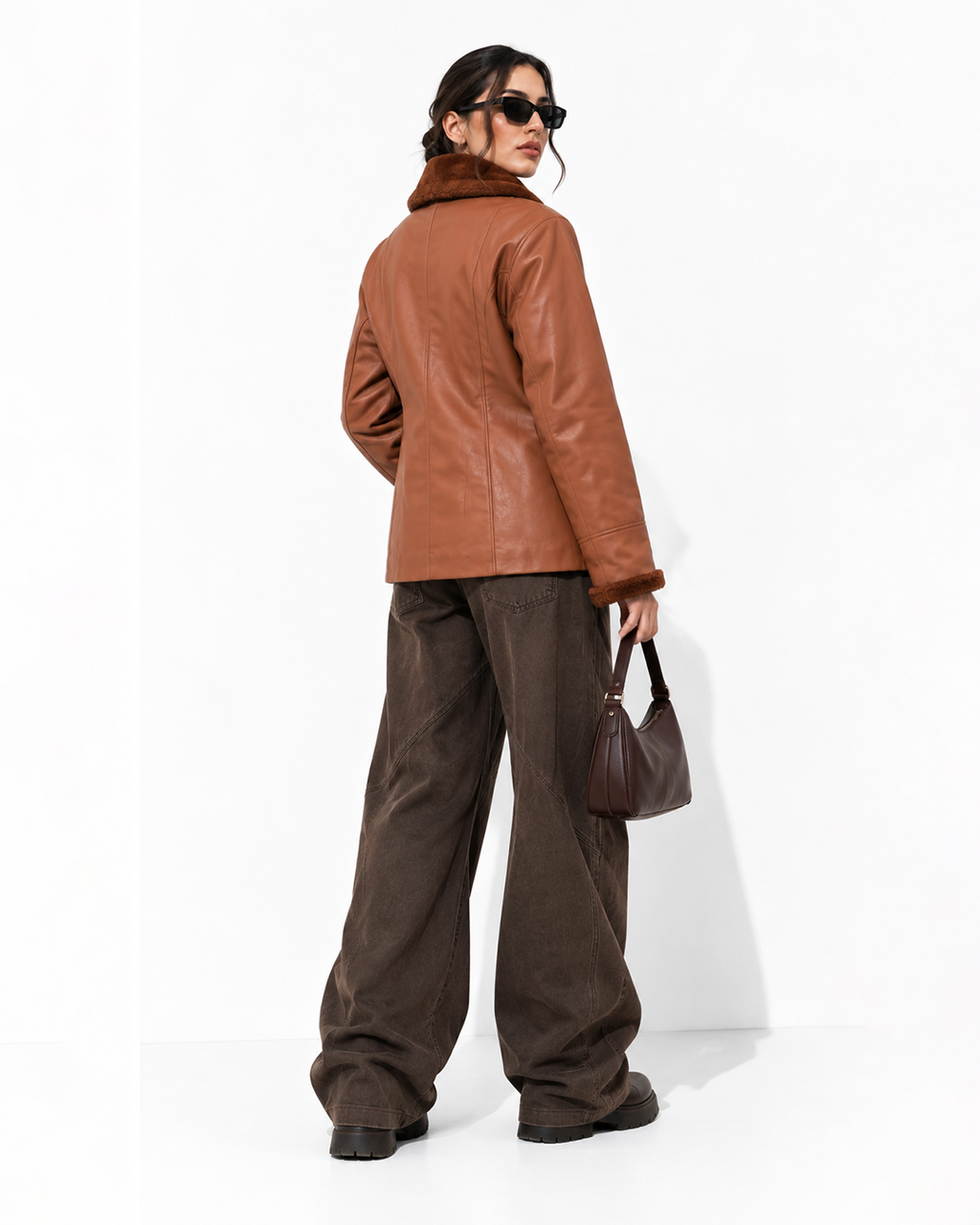 FUR-YOKE LEATHER TRENCH-BOMBER