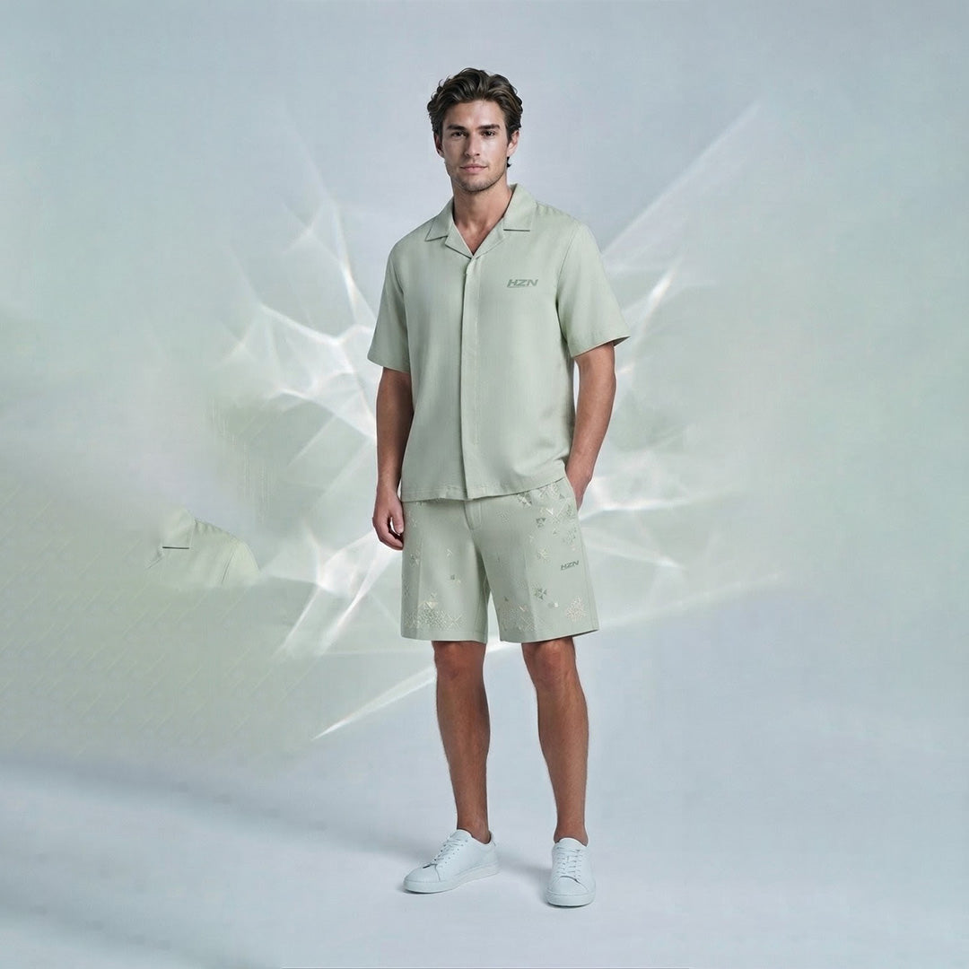Men's Sage Green Co-Ord Shirt & Shorts Set