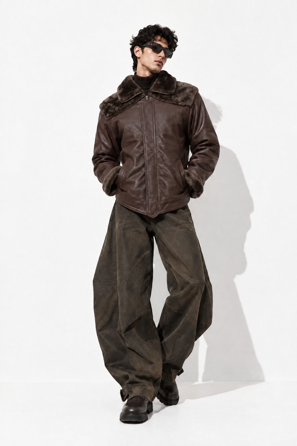 FUR-YOKE LEATHER TRENCH-BOMBER