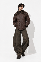 FUR-YOKE LEATHER TRENCH-BOMBER