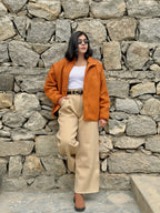 Cognac Wool-Blend Funnel-Neck Jacket & Trouser Set