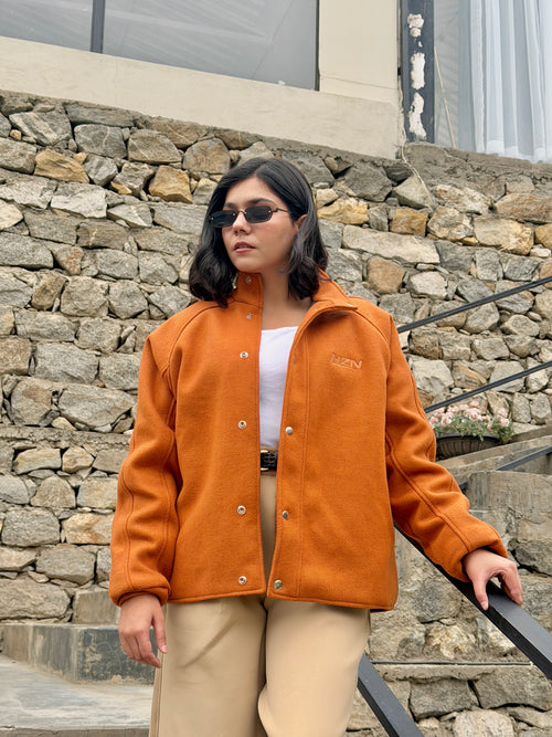 Cognac Wool-Blend Funnel-Neck Jacket & Trouser Set