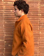 Cognac Funnel-Collar Jacket & Beige Trousers