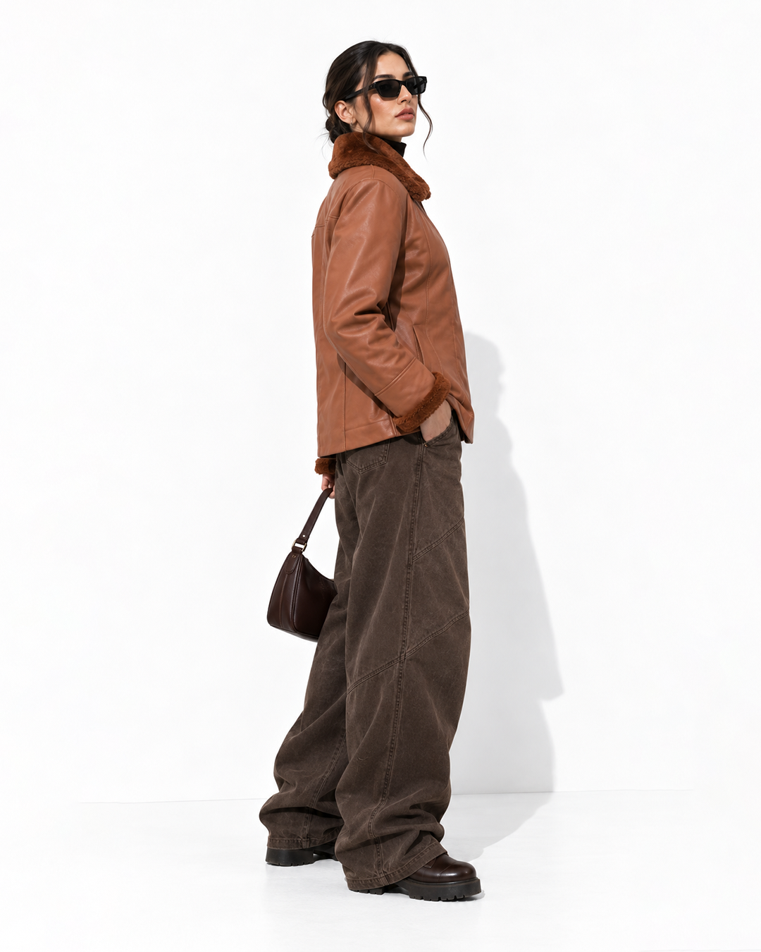 FUR-YOKE LEATHER TRENCH-BOMBER