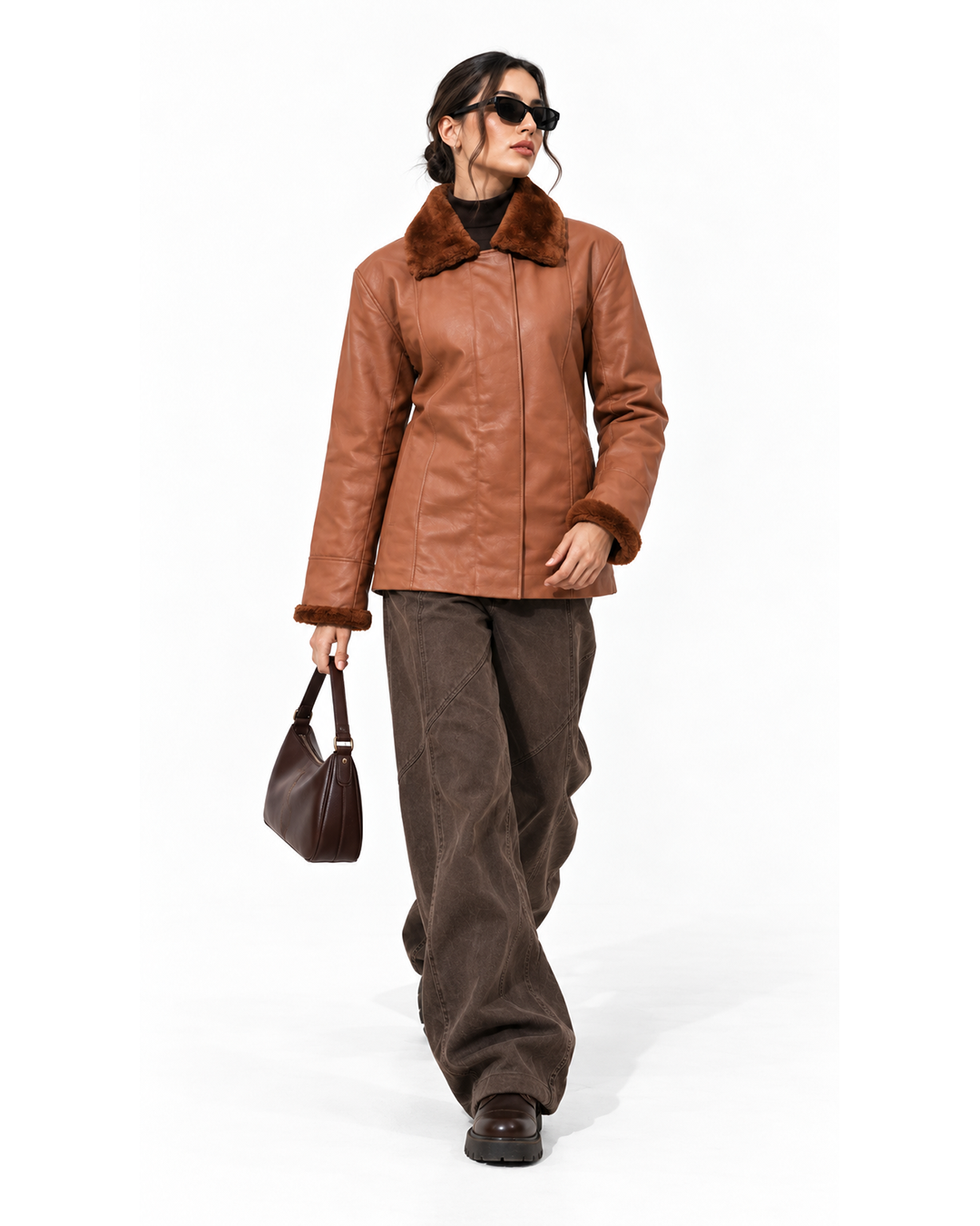 FUR-YOKE LEATHER TRENCH-BOMBER