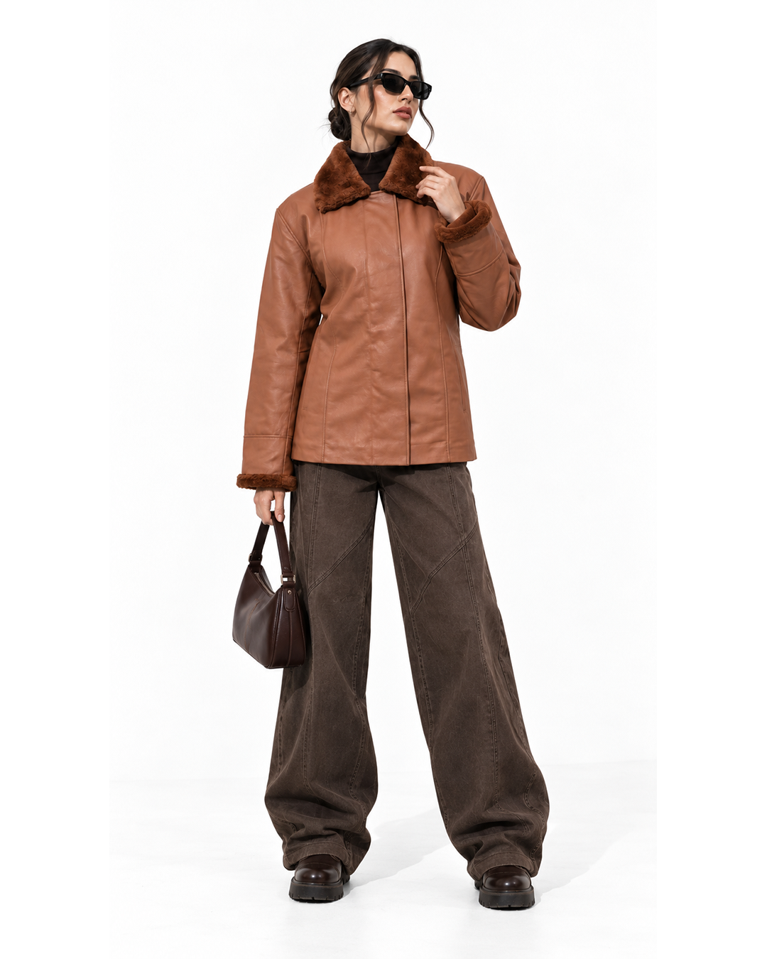 FUR-YOKE LEATHER TRENCH-BOMBER