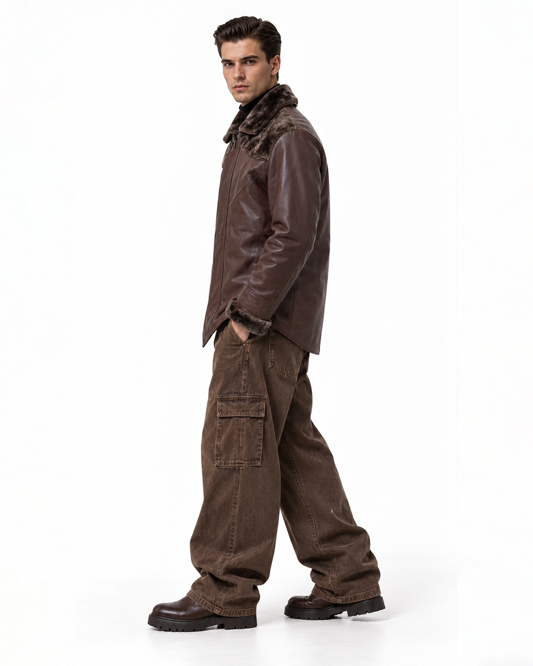 FUR-YOKE LEATHER TRENCH-BOMBER
