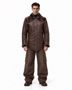 FUR-YOKE LEATHER TRENCH-BOMBER