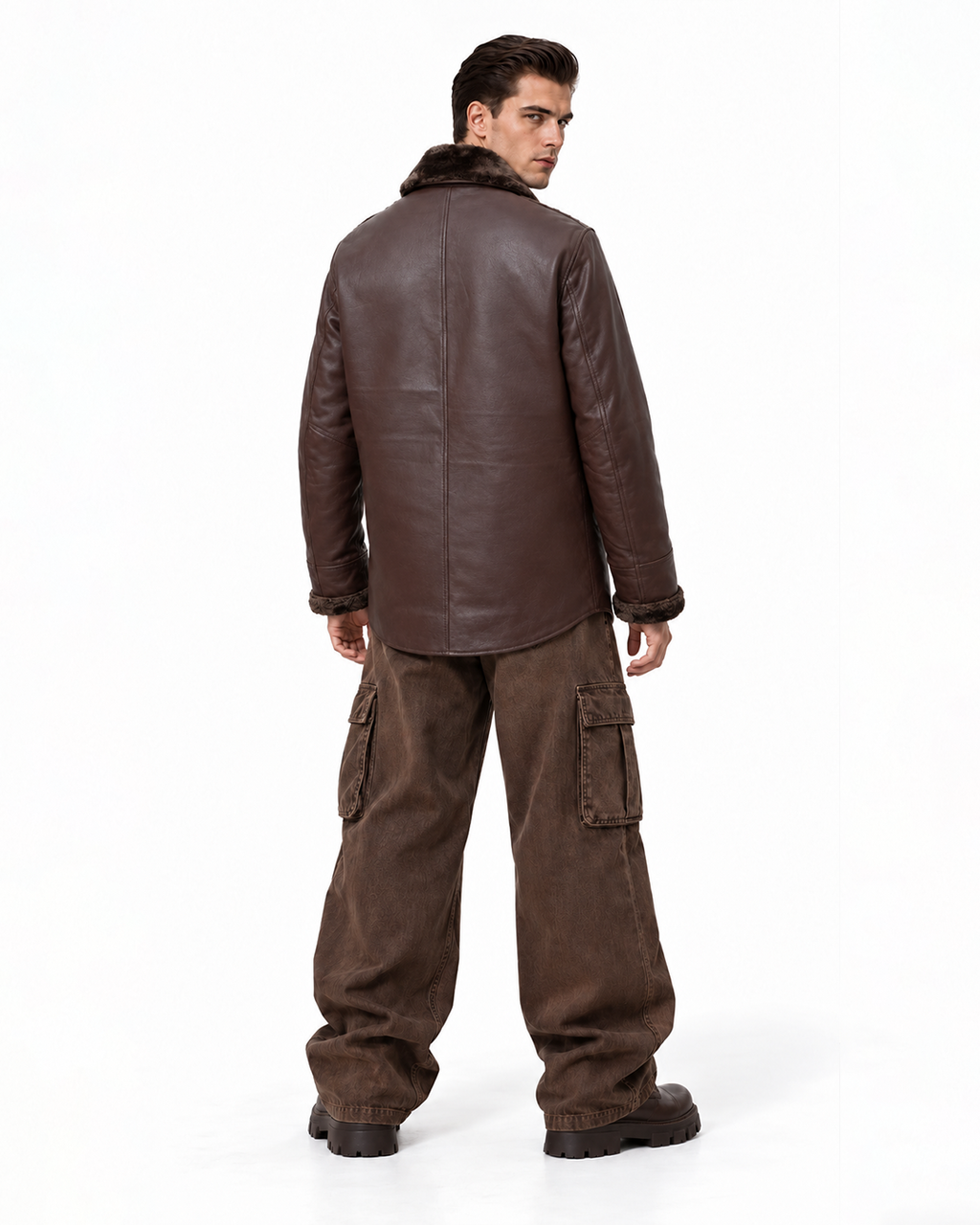 FUR-YOKE LEATHER TRENCH-BOMBER