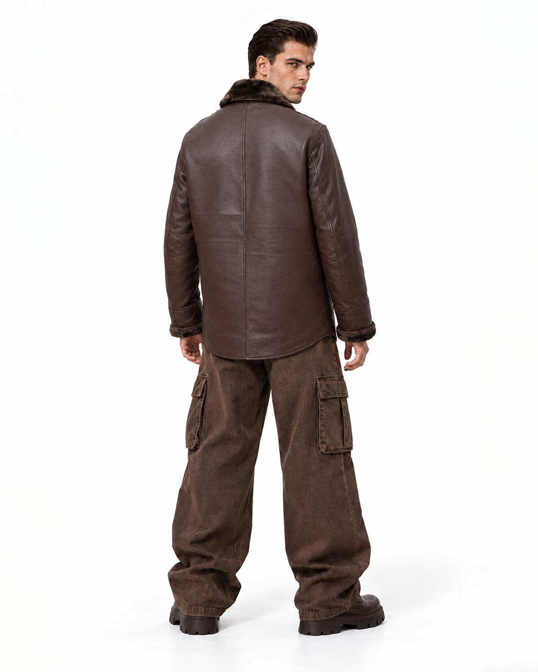 FUR-YOKE LEATHER TRENCH-BOMBER